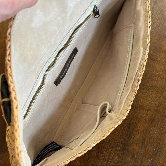 Tommy Bahama Raffia Clutch 12”x7” with 3 Raw Cut Stones Accent Clasp Flap Suede - Picture 6 of 10